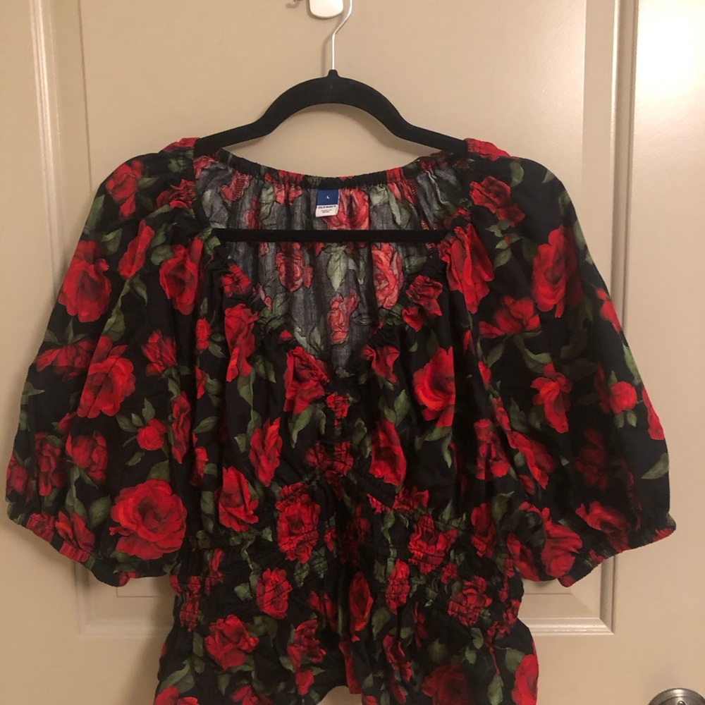 Floral Black and Red Women's Top
